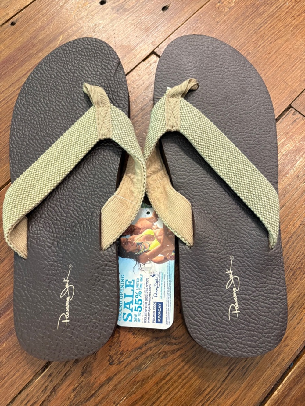 Panama Jack Men's Dark Brown Flip Flops with Light Olive Straps